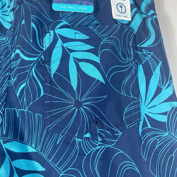 Trinity Coast Swim Trunks Men XS Navy Mint Mesh Lining Side Pockets Floral - Picture 8 of 13